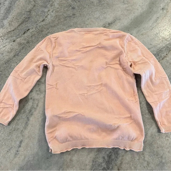Zara Big Kids Knit Wear Orange Peach Lightweight Sweater w/ Sharks Size  7 - Picture 2 of 6